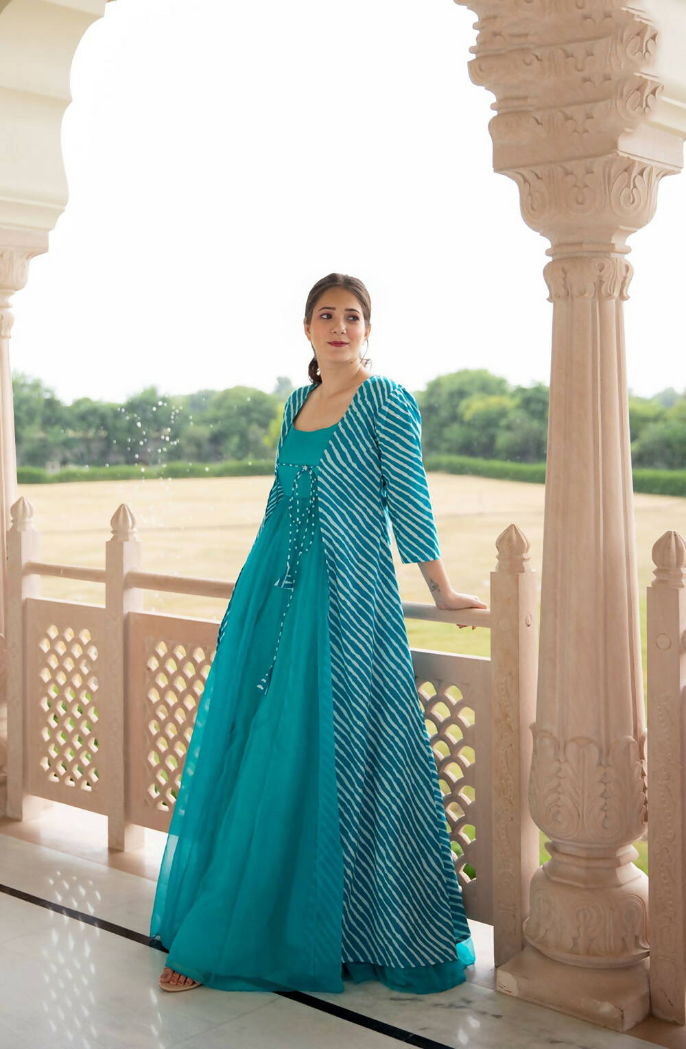 Plain Green Designer Faux Georgette Gown, Party wear at Rs 1050 in Surat